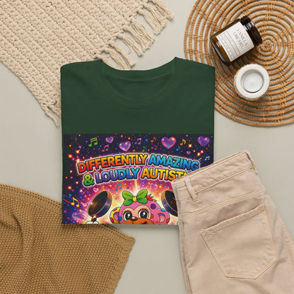 Panz™ Unisex Heavy Cotton™ Tee – "Differently Amazing & Loudly Autistic!" Graphic | Smile Universe Collection