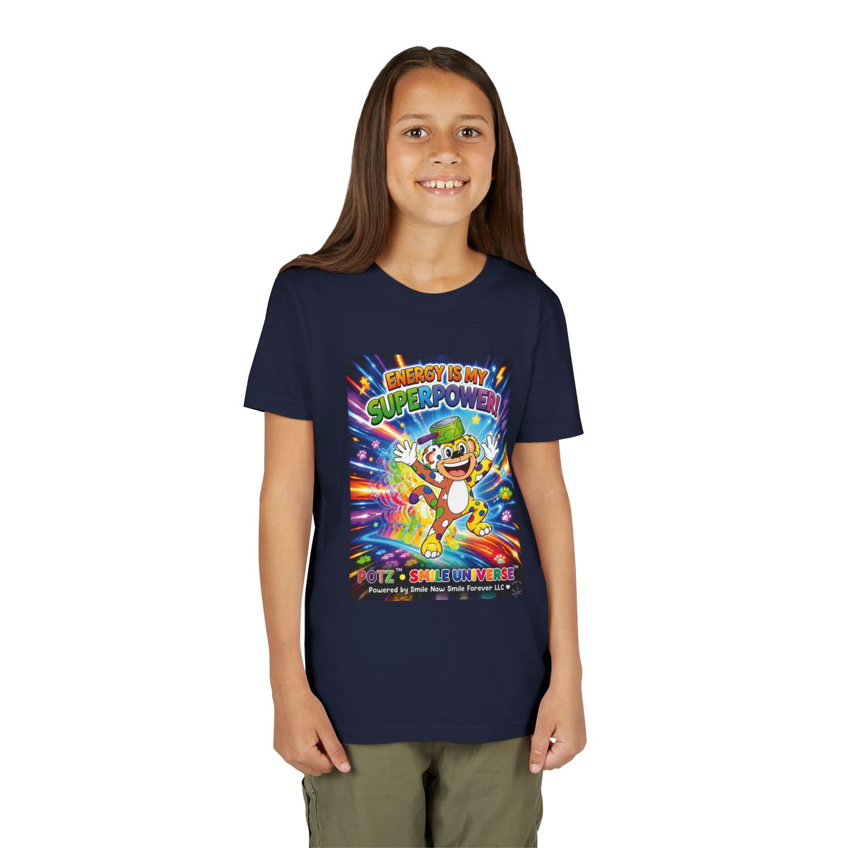 Potz™ Youth Short Sleeve Tee – "Energy is My Superpower!" Graphic Tee | Smile Universe Collection