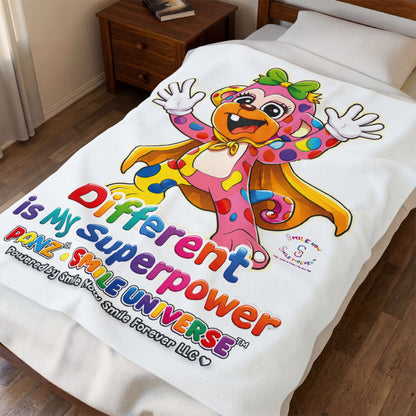 Panz™ Velveteen Plush Blanket – "Different is My Superpower" Graphic | Smile Universe Collection