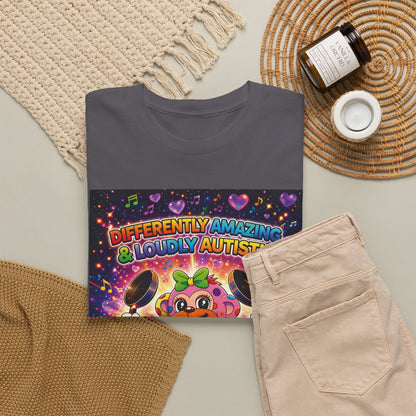 Panz™ Unisex Heavy Cotton™ Tee – "Differently Amazing & Loudly Autistic!" Graphic | Smile Universe Collection