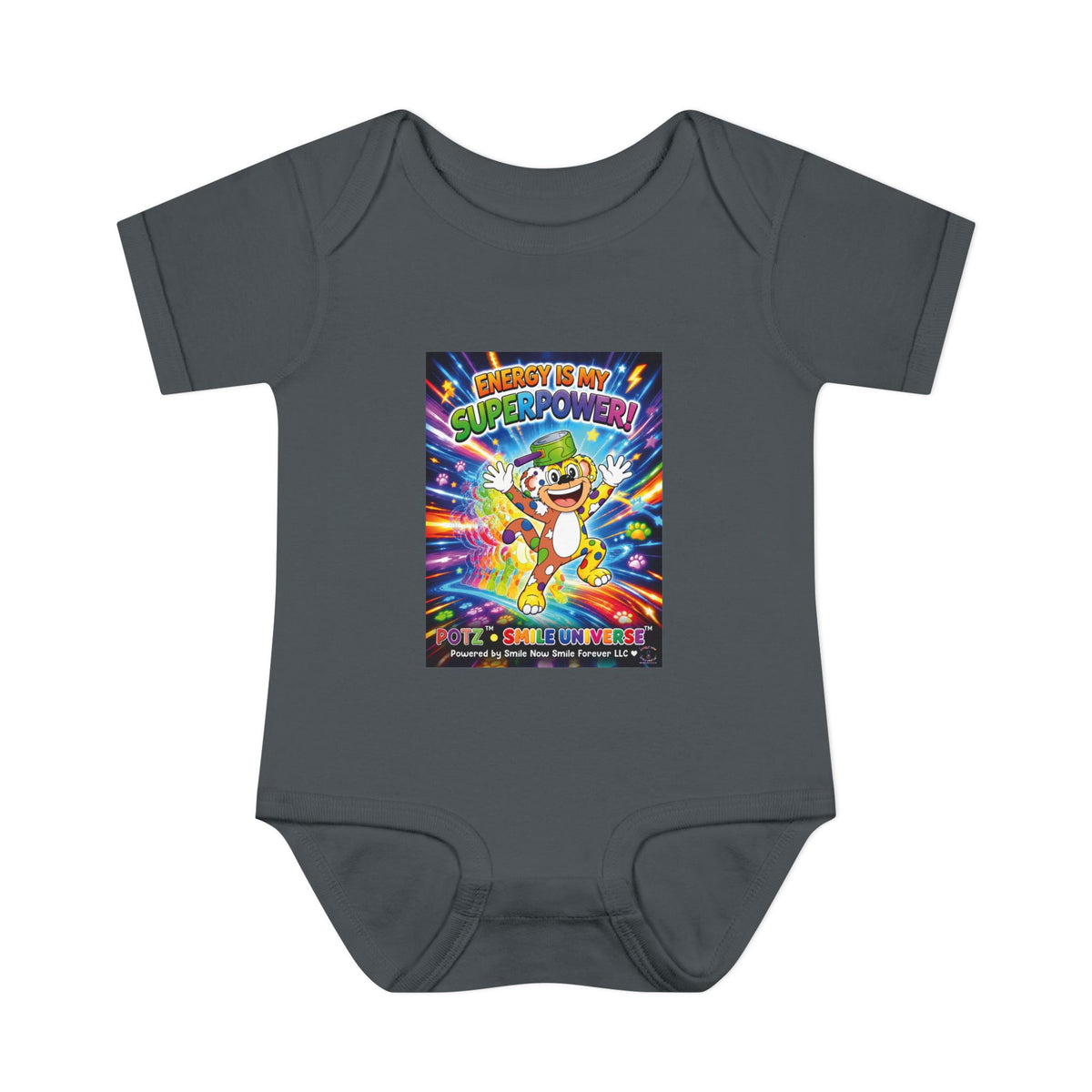 Potz™ Infant Baby Rib Bodysuit – "Energy is My Superpower!" Graphic Onesie | Smile Universe Collection