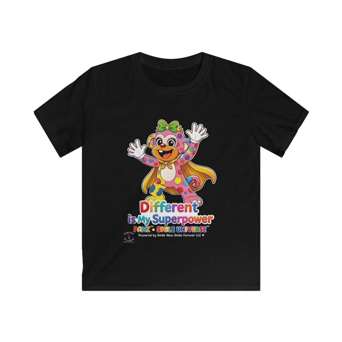Panz™ Kids Softstyle Tee – "Different is My Superpower" Graphic | Smile Universe