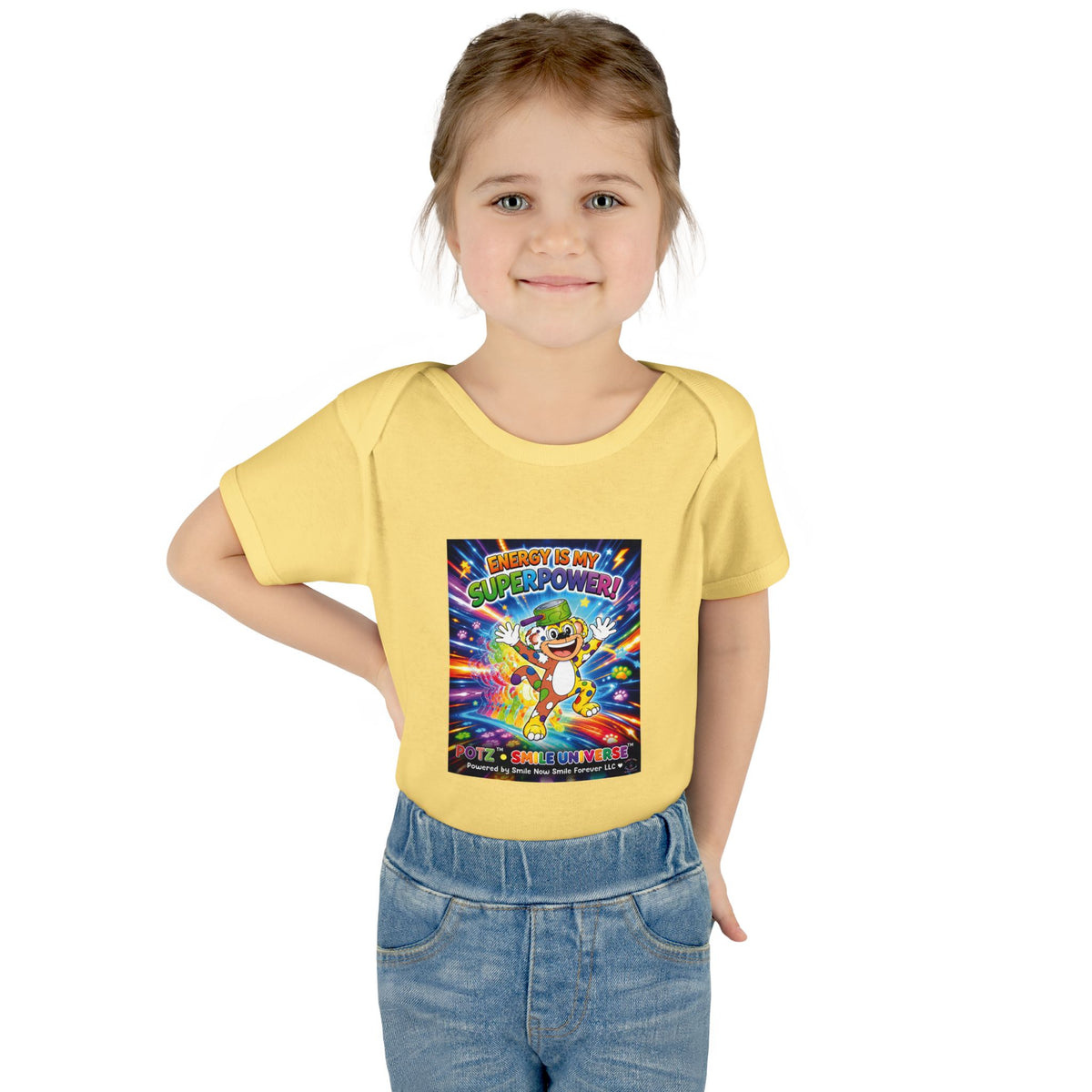 Potz™ Infant Baby Rib Bodysuit – "Energy is My Superpower!" Graphic Onesie | Smile Universe Collection
