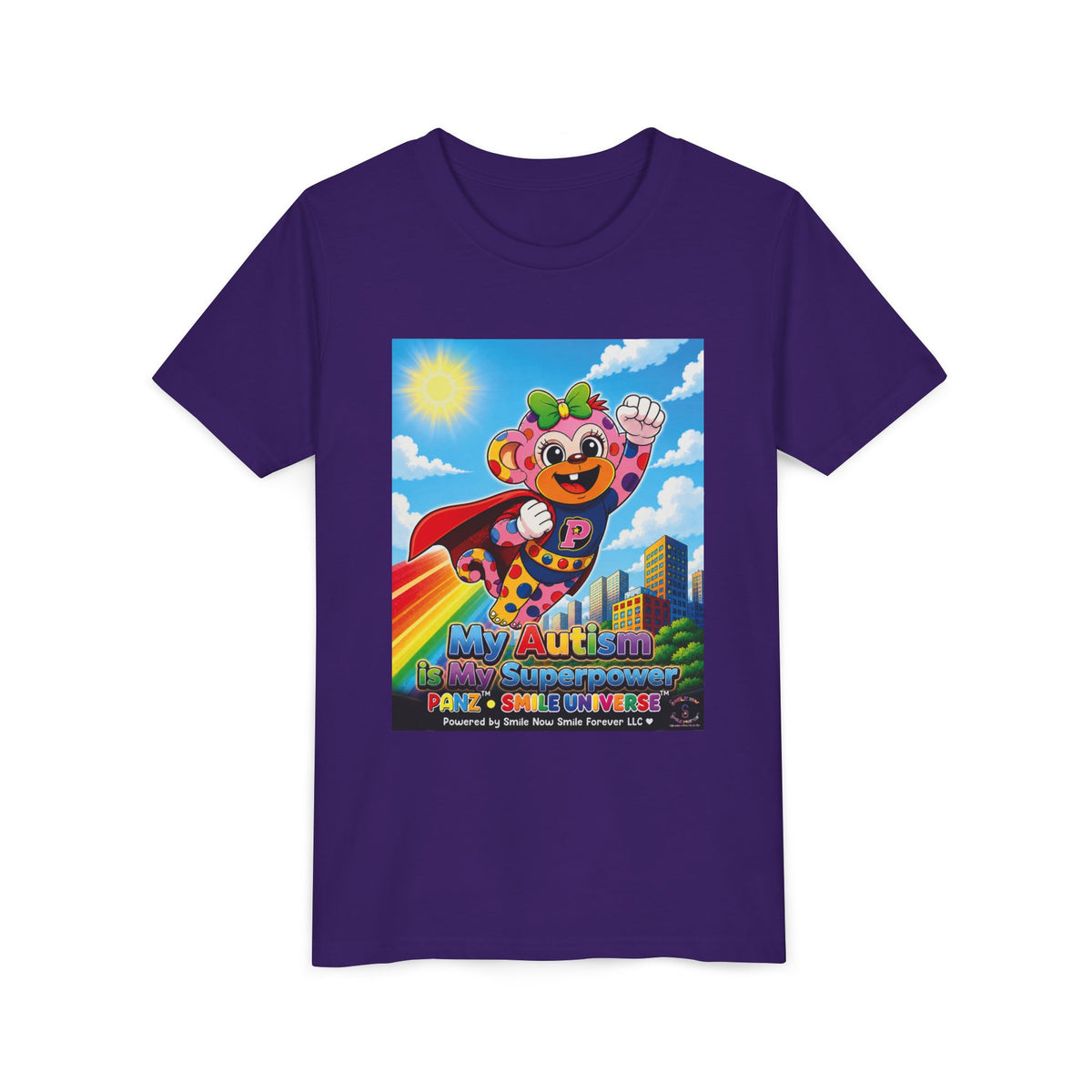 Panz™ Youth Short Sleeve Tee – "My Autism is My Superpower" Graphic | Smile Universe Collection