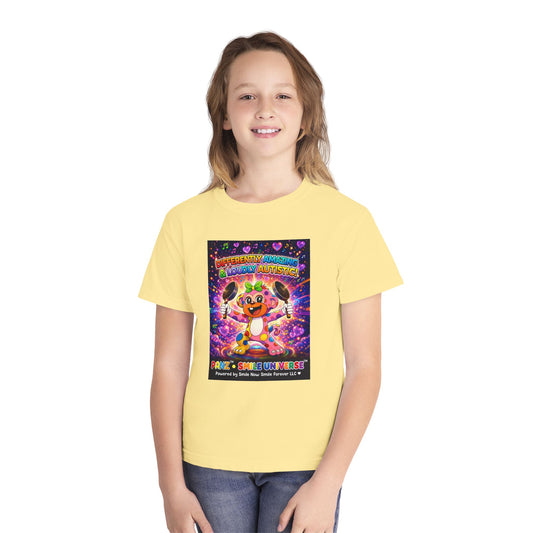 Panz™ Youth Midweight Tee – "Differently Amazing & Loudly Autistic!" Graphic | Smile Universe Collection