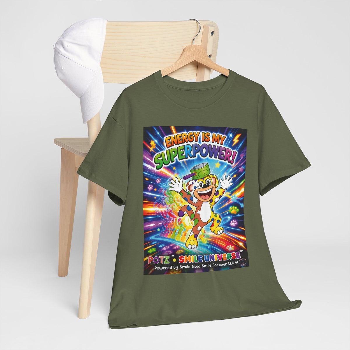 Potz™ Unisex Heavy Cotton™ Tee – "Energy is My Superpower!" Graphic Tee | Smile Universe Collection