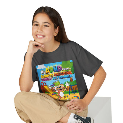 Potz™ Youth DryBlend® T-Shirt – "My ADHD Means Always Dreaming, Highly Determined" Graphic Tee | Smile Universe Collection