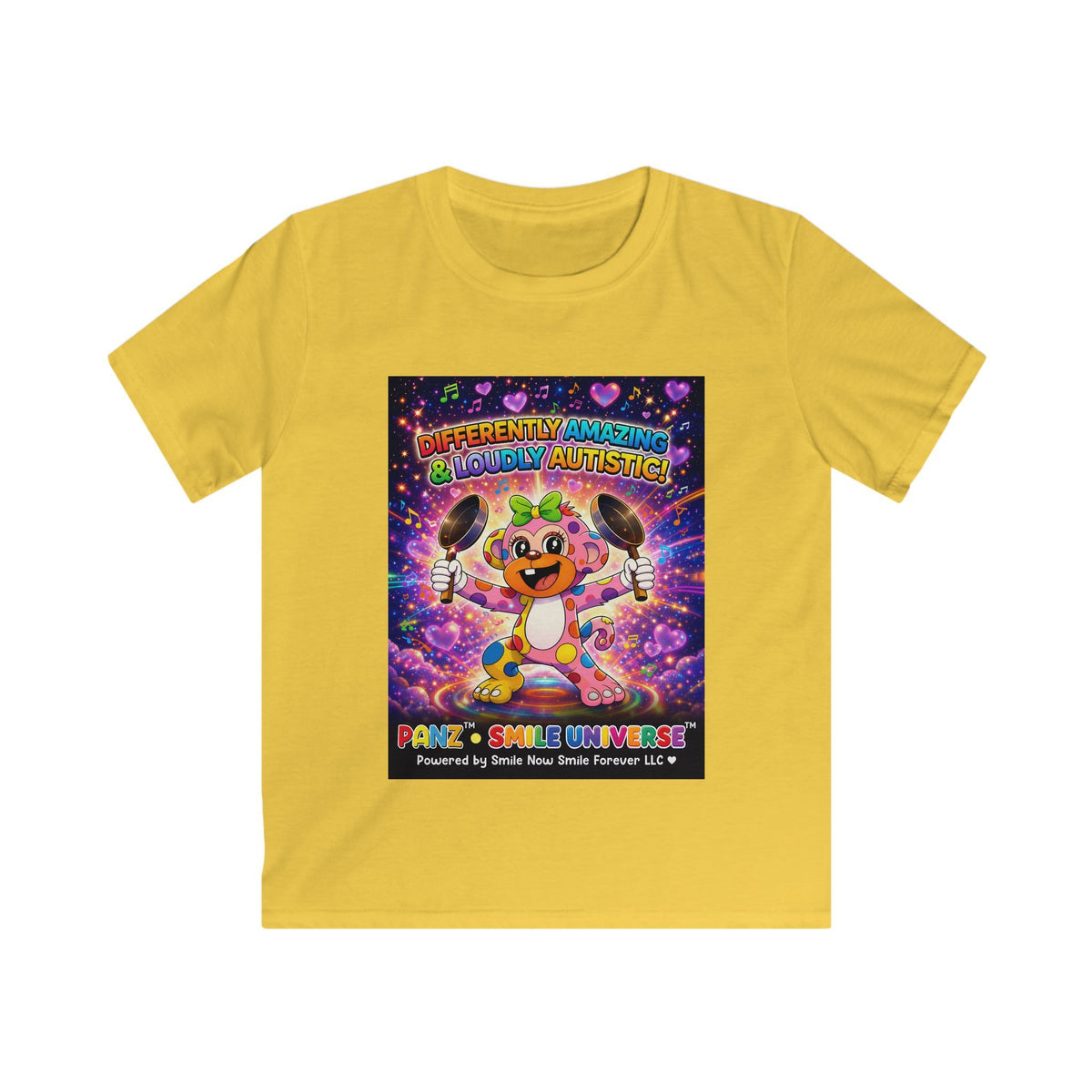 Panz™ Kids Softstyle Tee – "Differently Amazing & Loudly Autistic!" Graphic | Smile Universe Collection