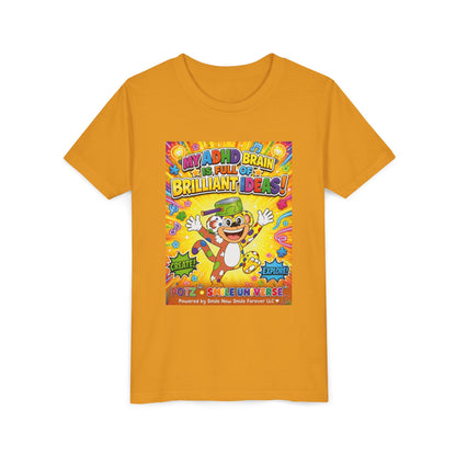 Potz™ Youth Short Sleeve Tee – "My ADHD Brain is Full of Brilliant Ideas!" Graphic Tee | Smile Universe Collection