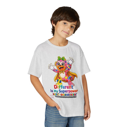 Panz™ Youth DryBlend® T-Shirt – "Different is My Superpower" Graphic | Smile Universe Collection