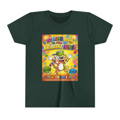 Potz™ Youth Short Sleeve Tee – "My ADHD Brain is Full of Brilliant Ideas!" Graphic Tee | Smile Universe Collection