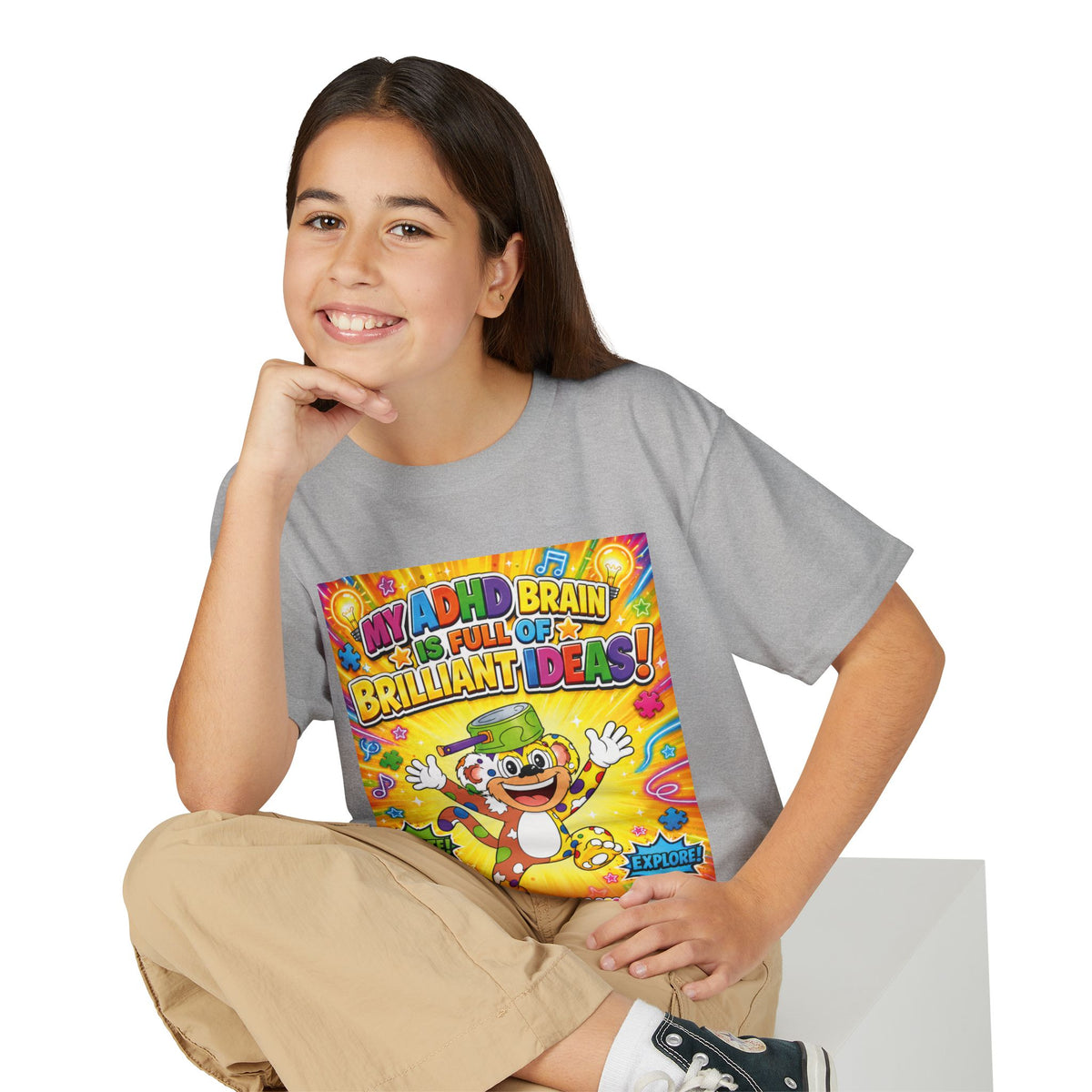 Potz™ Youth DryBlend® T-Shirt – "My ADHD Brain is Full of Brilliant Ideas!" Graphic Tee | Smile Universe Collection