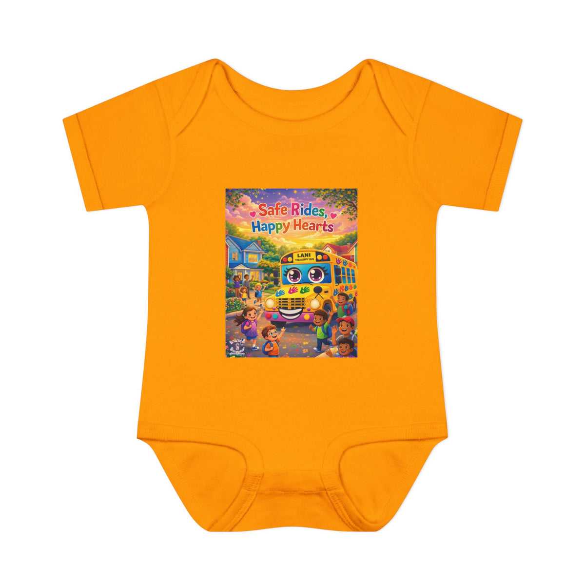 Lani™ Infant Baby Rib Bodysuit – "Safe Rides, Happy Hearts" Graphic
