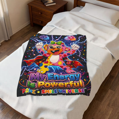 Panz™ Velveteen Plush Blanket – "My Energy is Powerful" Graphic Throw | Smile Universe Collection