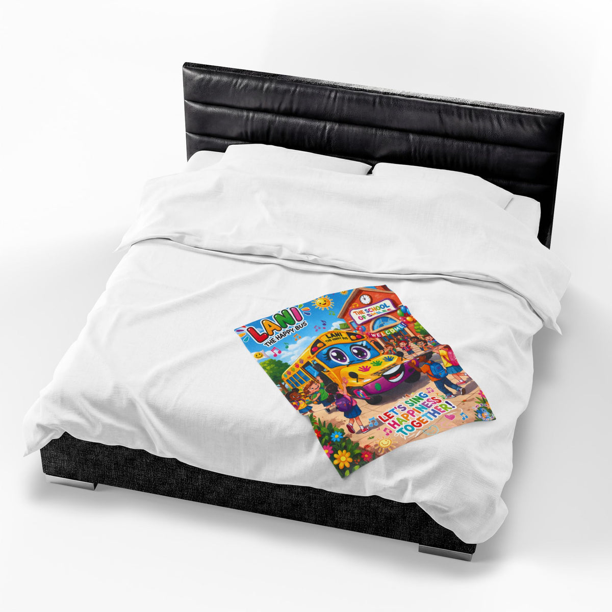 Lani the Happy Bus Kids Velveteen Blanket — "Let's Sing Happiness Together" Cozy Throw