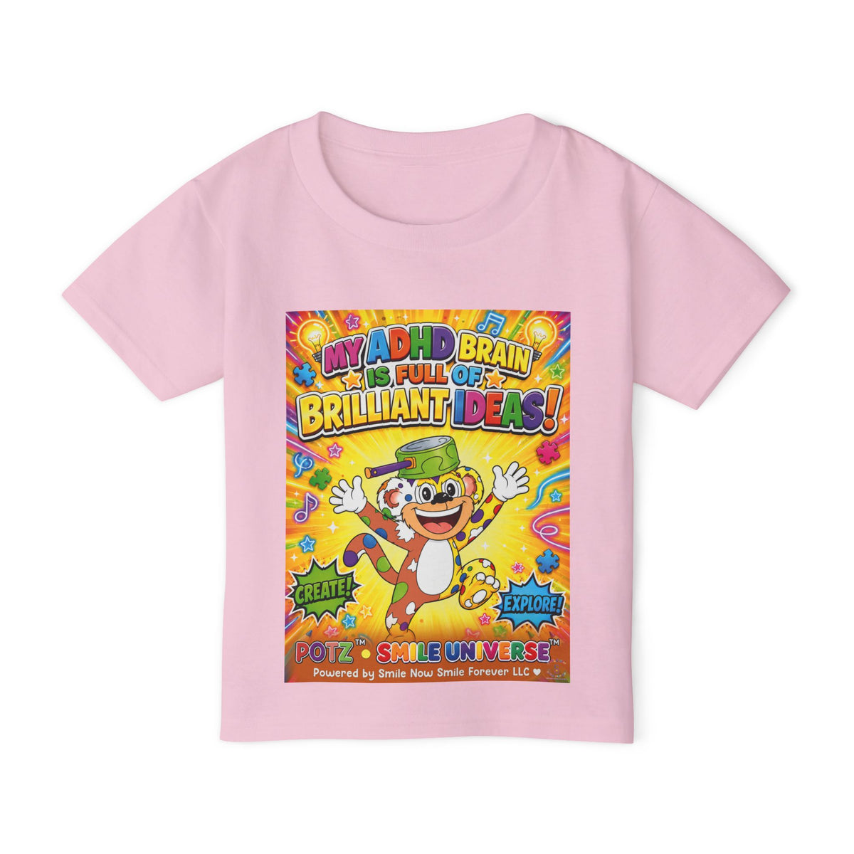 Potz™ Heavy Cotton™ Toddler T-Shirt – "My ADHD Brain is Full of Brilliant Ideas!" Graphic Tee | Smile Universe Collection