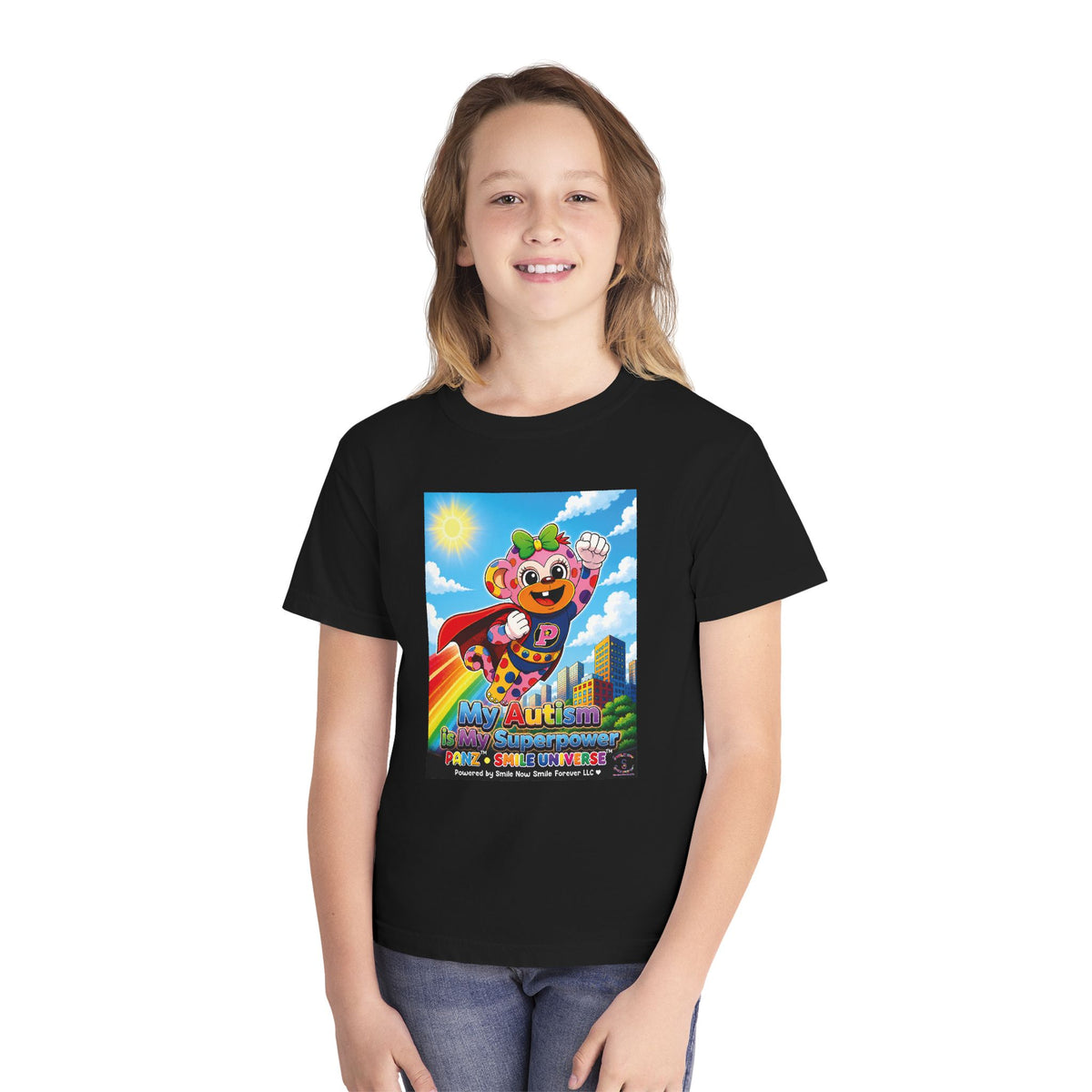 Panz™ Youth Midweight Tee – "My Autism is My Superpower" Graphic | Smile Universe Collection