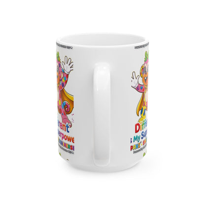 Panz™ Ceramic Mug (11oz & 15oz) – "Different is My Superpower" Graphic | Smile Universe Collection