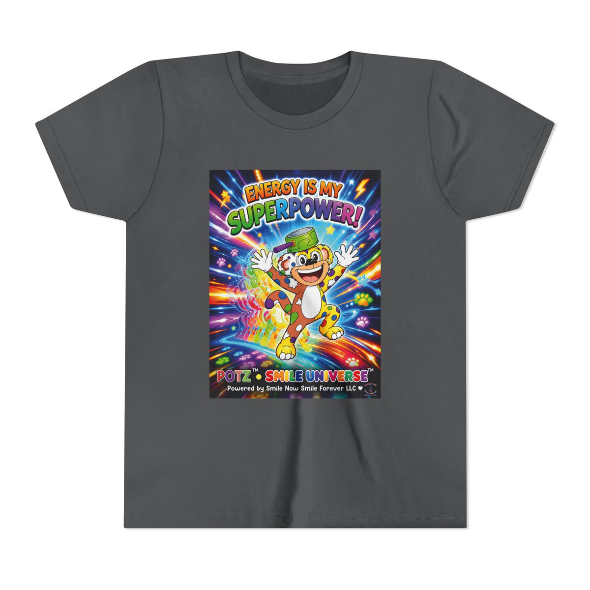 Potz™ Youth Short Sleeve Tee – "Energy is My Superpower!" Graphic Tee | Smile Universe Collection