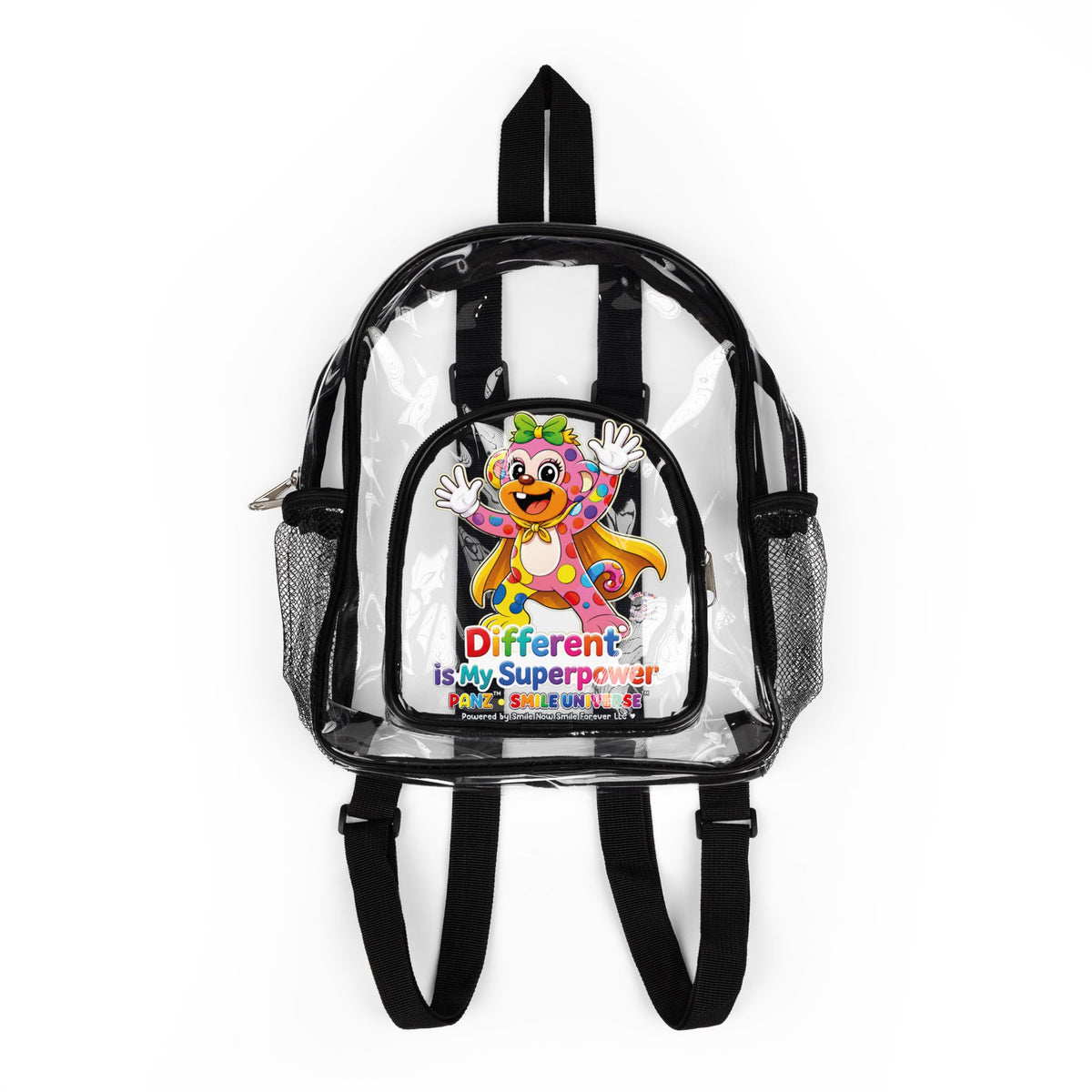 Panz™ Clear Stadium Backpack – "Different is My Superpower" Graphic | Smile Universe Collection