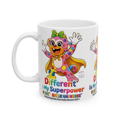 Panz™ Ceramic Mug (11oz & 15oz) – "Different is My Superpower" Graphic | Smile Universe Collection