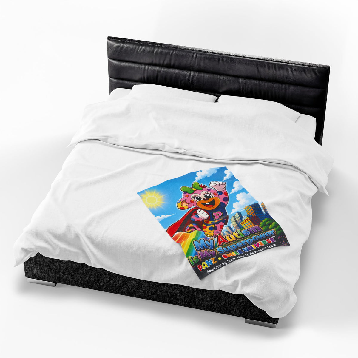 Panz™ Velveteen Plush Blanket – "My Autism is My Superpower" Graphic | Smile Universe Collection