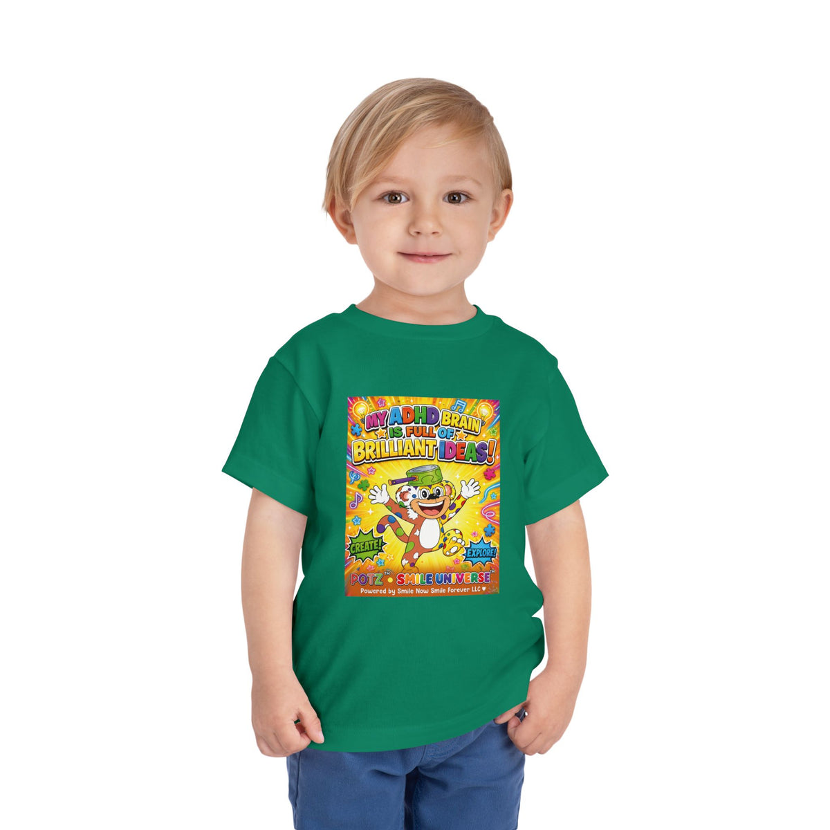 Potz™ Toddler Short Sleeve Tee – "My ADHD Brain is Full of Brilliant Ideas!" Graphic Tee | Smile Universe Collection