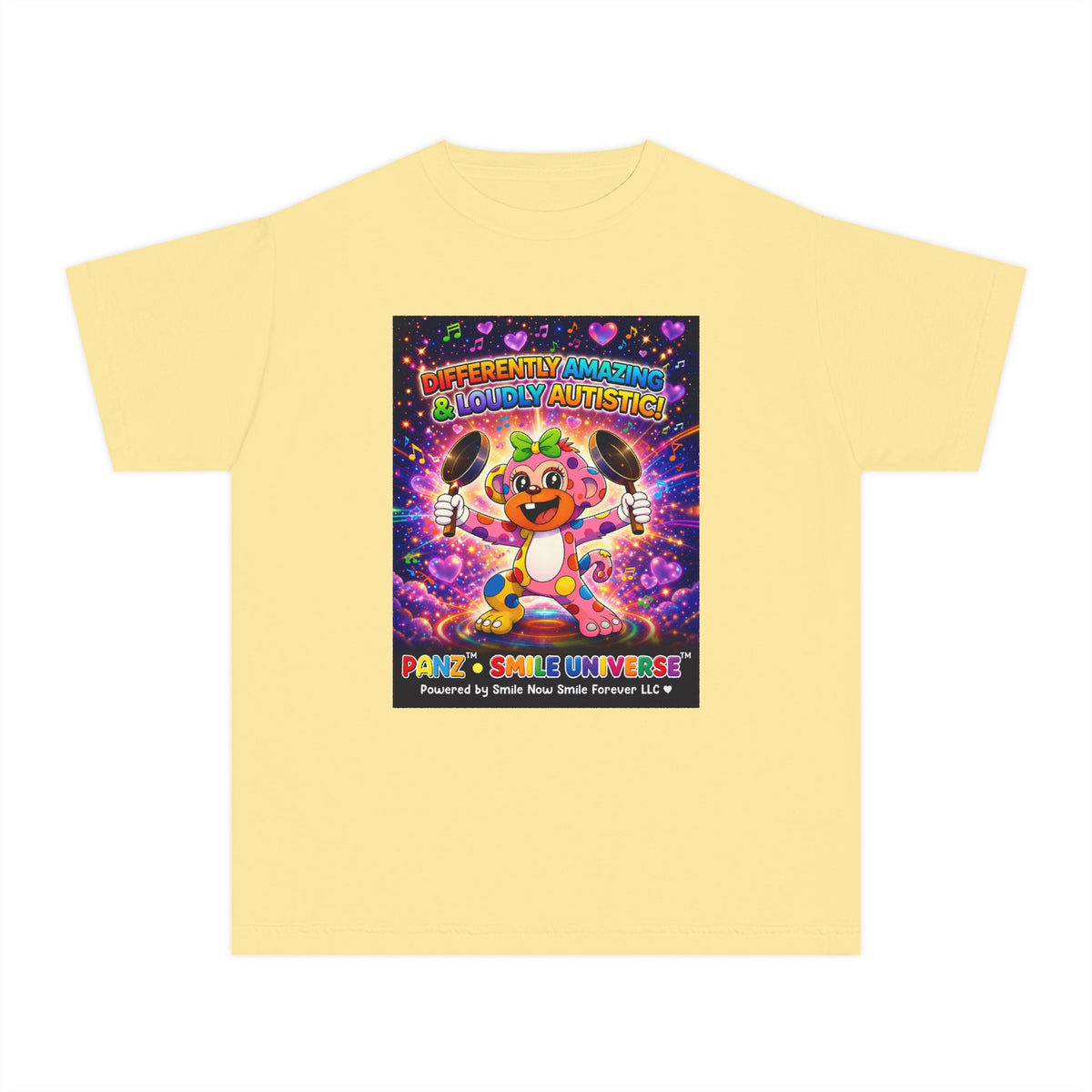 Panz™ Youth Midweight Tee – "Differently Amazing & Loudly Autistic!" Graphic | Smile Universe Collection
