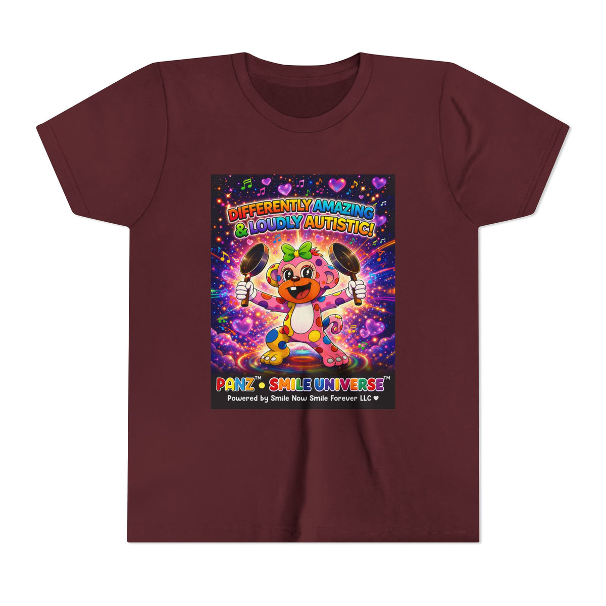 Panz™ Youth Short Sleeve Tee – "Differently Amazing & Loudly Autistic!" Graphic | Smile Universe Collection