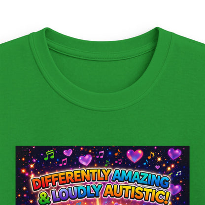 Panz™ Kids Softstyle Tee – "Differently Amazing & Loudly Autistic!" Graphic | Smile Universe Collection