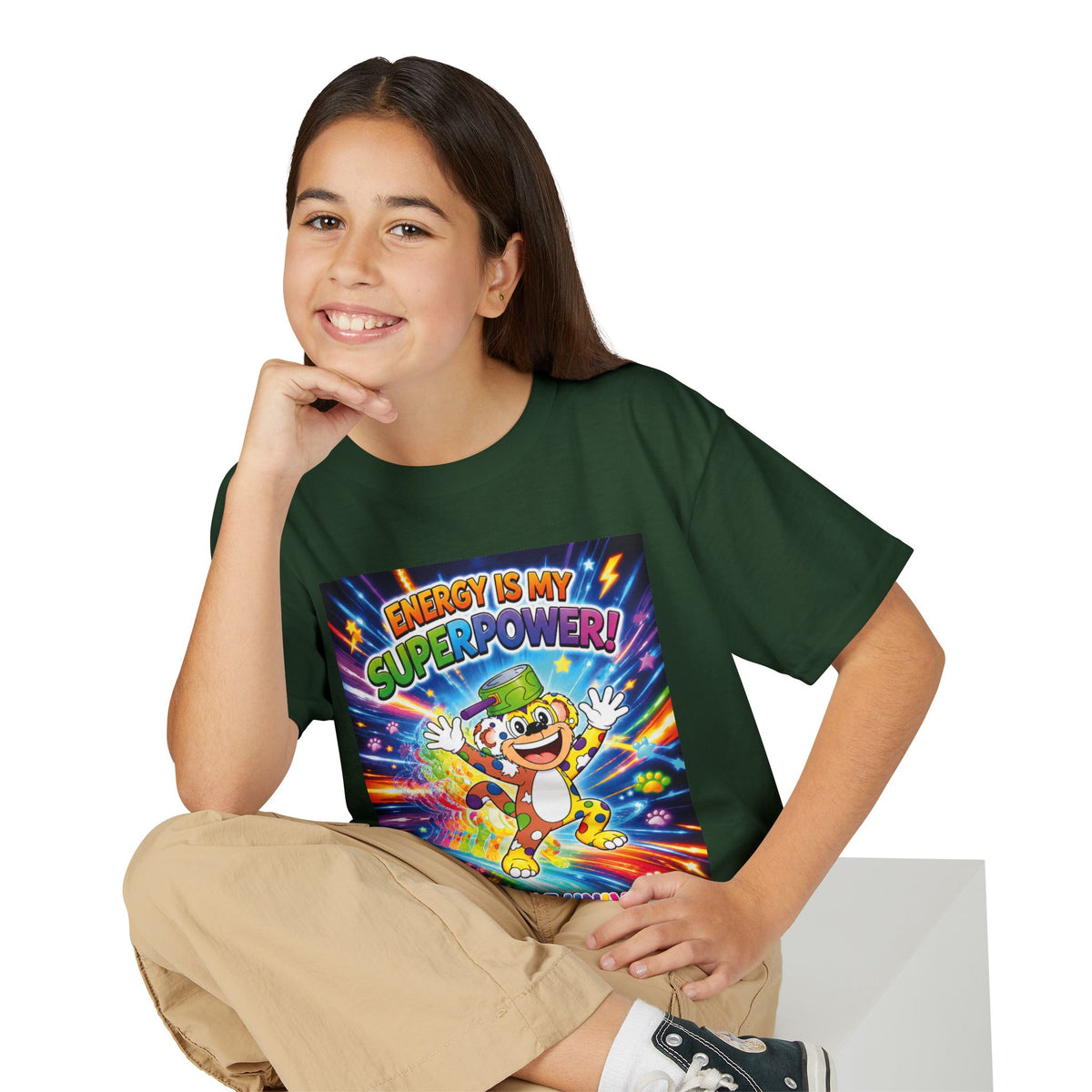 Potz™ Youth DryBlend® T-Shirt – "Energy is My Superpower!" Graphic Tee | Smile Universe Collection