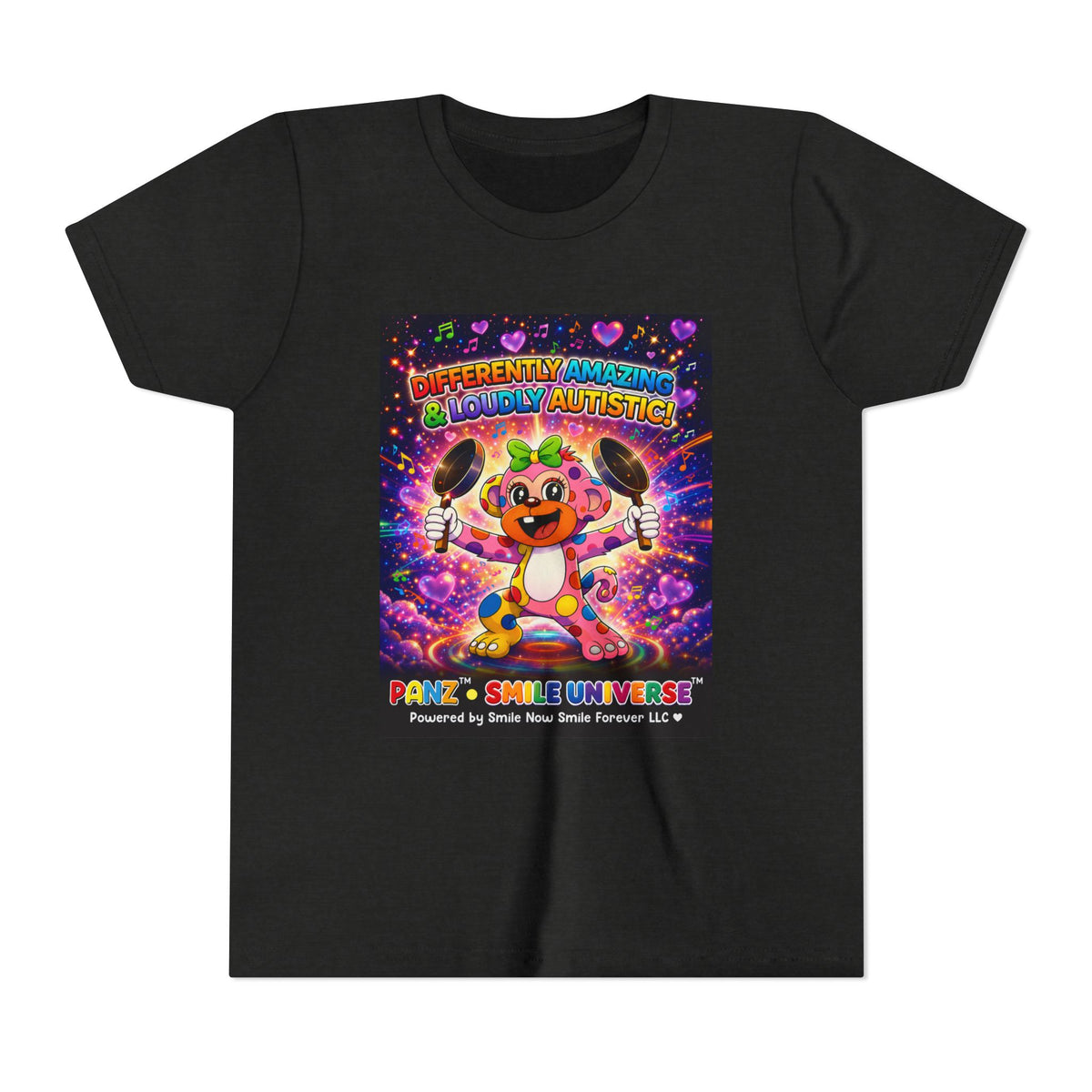Panz™ Youth Short Sleeve Tee – "Differently Amazing & Loudly Autistic!" Graphic | Smile Universe Collection
