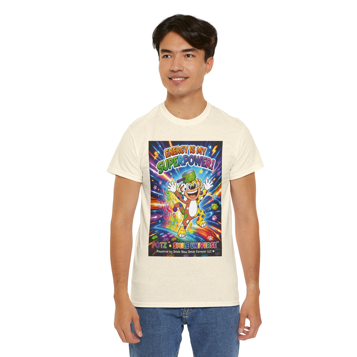 Potz™ Unisex Heavy Cotton™ Tee – "Energy is My Superpower!" Graphic Tee | Smile Universe Collection