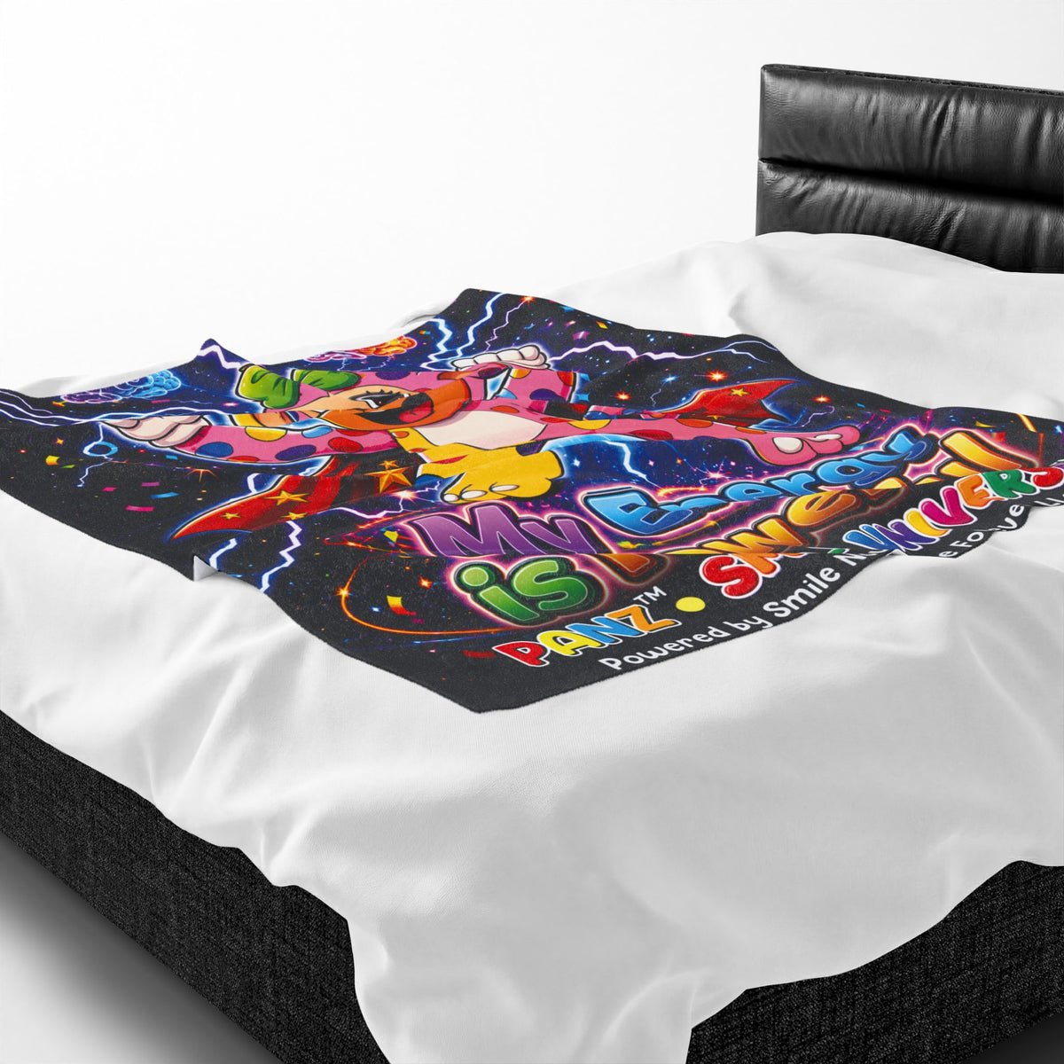 Panz™ Velveteen Plush Blanket – "My Energy is Powerful" Graphic Throw | Smile Universe Collection