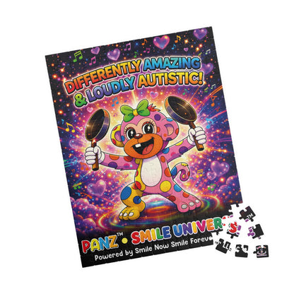 Panz™ Puzzle (110, 252, 520 & 1014-piece) – "Differently Amazing & Loudly Autistic!" Graphic | Smile Universe Collection