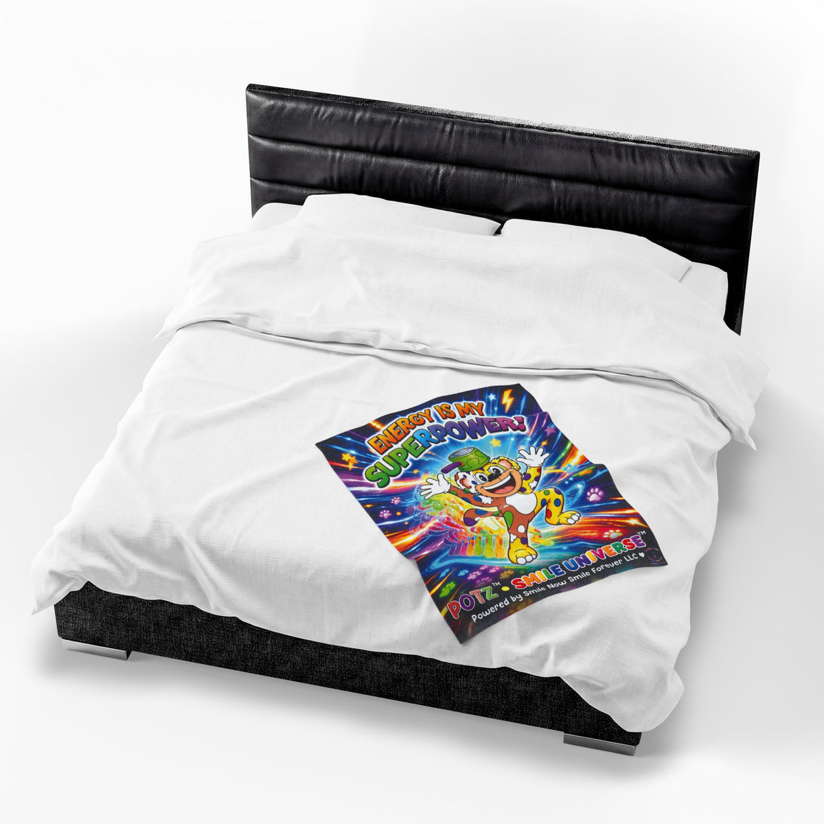 Potz™ Velveteen Plush Blanket – "Energy is My Superpower!" Graphic Throw | Smile Universe Collection