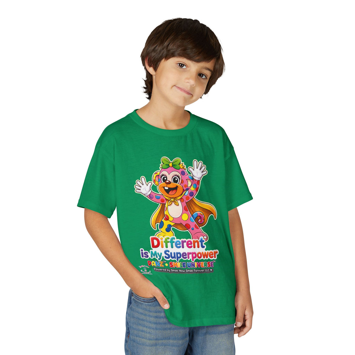 Panz™ Youth DryBlend® T-Shirt – "Different is My Superpower" Graphic | Smile Universe Collection