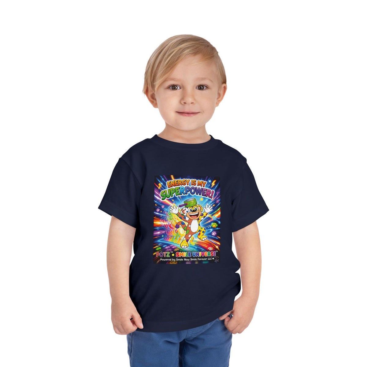 Potz™ Toddler Short Sleeve Tee – "Energy is My Superpower!" Graphic Tee | Smile Universe Collection