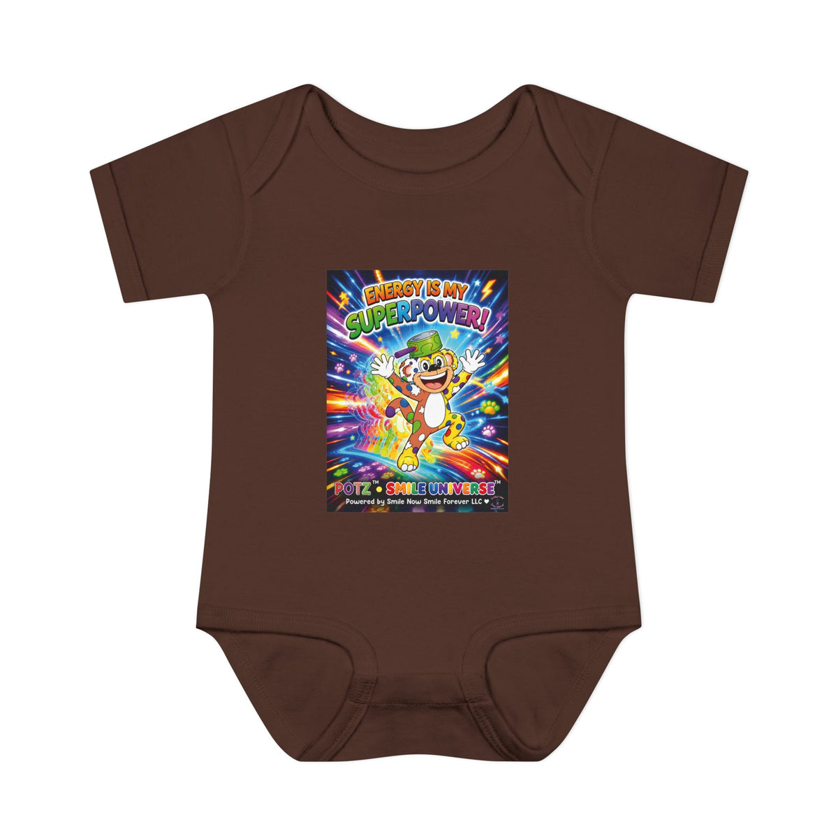 Potz™ Infant Baby Rib Bodysuit – "Energy is My Superpower!" Graphic Onesie | Smile Universe Collection