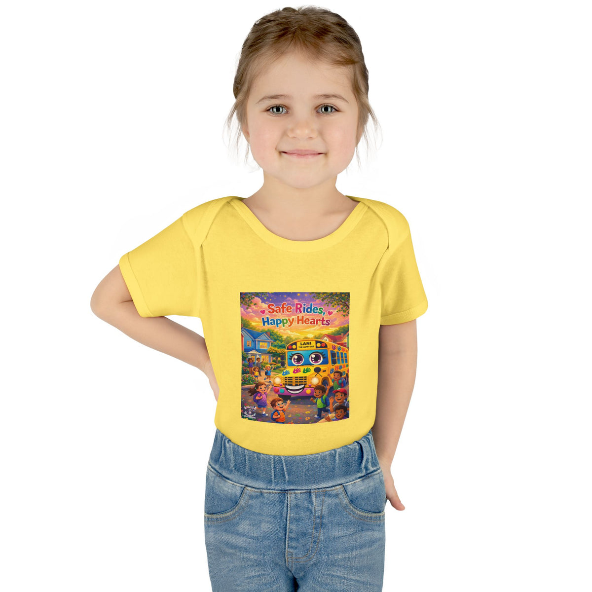 Lani™ Infant Baby Rib Bodysuit – "Safe Rides, Happy Hearts" Graphic