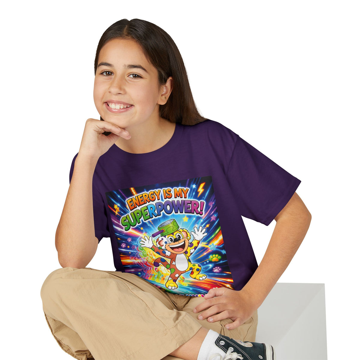 Potz™ Youth DryBlend® T-Shirt – "Energy is My Superpower!" Graphic Tee | Smile Universe Collection