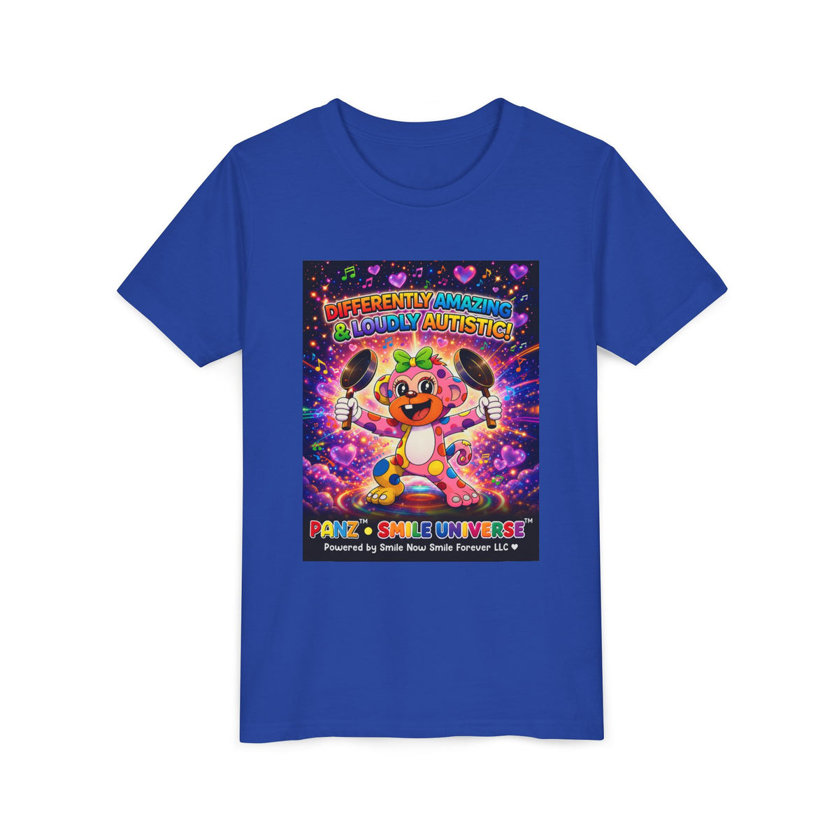 Panz™ Youth Short Sleeve Tee – "Differently Amazing & Loudly Autistic!" Graphic | Smile Universe Collection