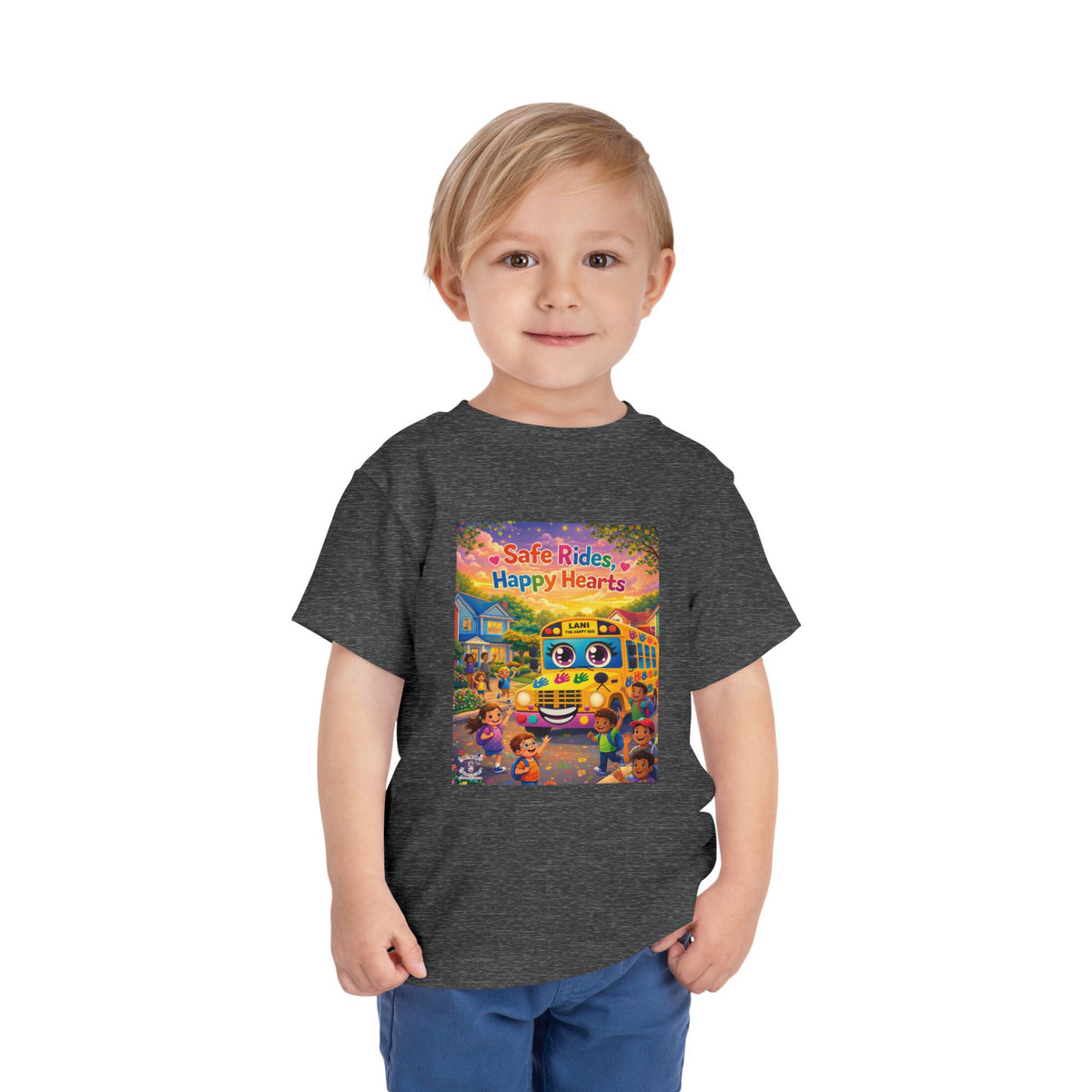 Lani™ Toddler Short Sleeve Tee – "Safe Rides, Happy Hearts" Graphic