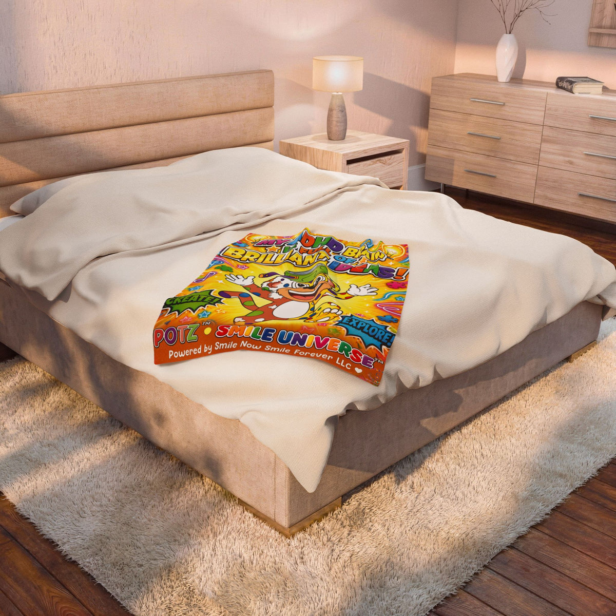 Potz™ Velveteen Plush Blanket – "My ADHD Brain is Full of Brilliant Ideas!" Graphic Throw | Smile Universe Collection