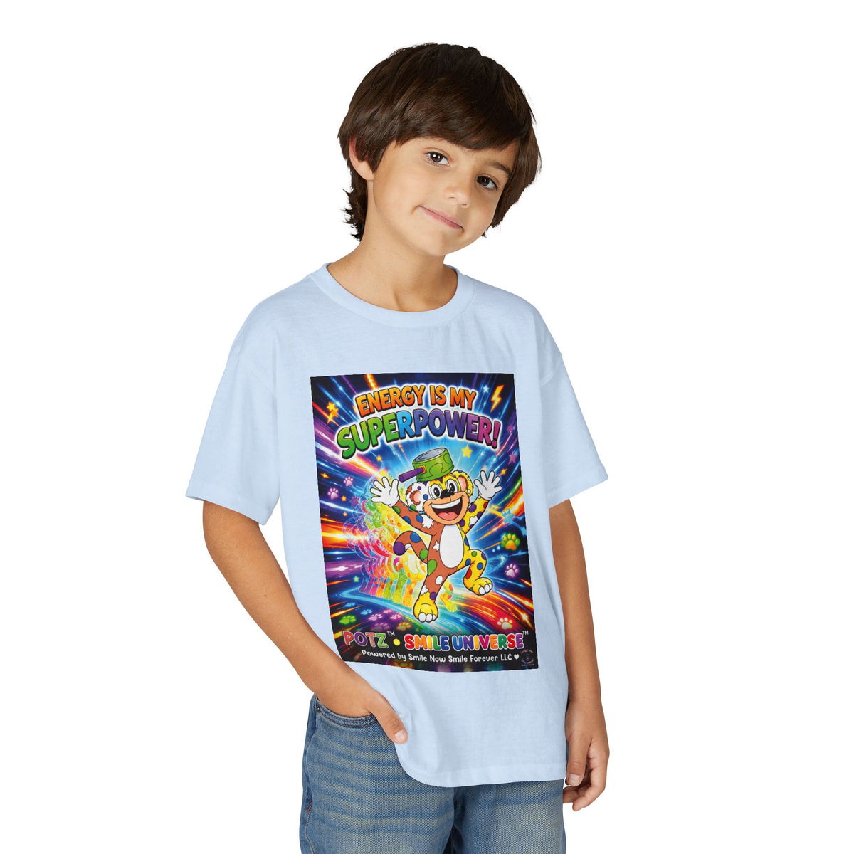 Potz™ Youth DryBlend® T-Shirt – "Energy is My Superpower!" Graphic Tee | Smile Universe Collection