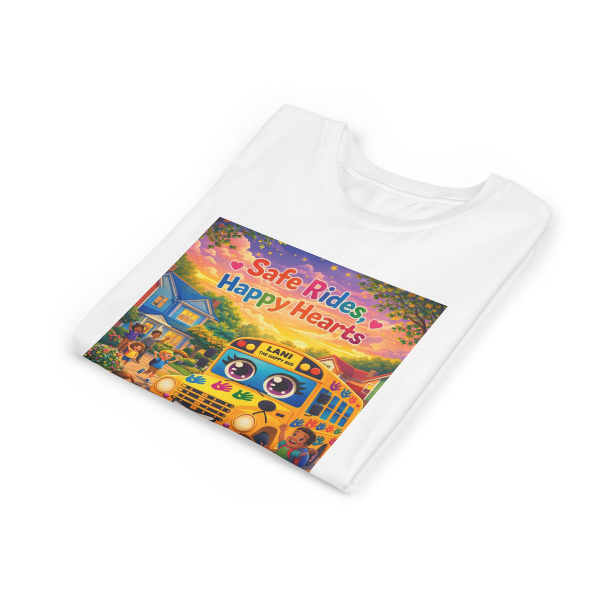 Lani™ Youth Short Sleeve Tee – "Safe Rides, Happy Hearts" Graphic