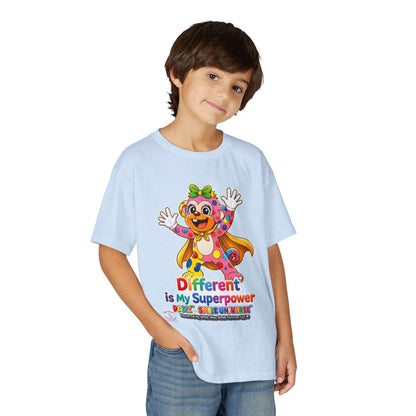 Panz™ Youth DryBlend® T-Shirt – "Different is My Superpower" Graphic | Smile Universe Collection