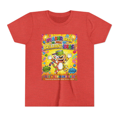 Potz™ Youth Short Sleeve Tee – "My ADHD Brain is Full of Brilliant Ideas!" Graphic Tee | Smile Universe Collection