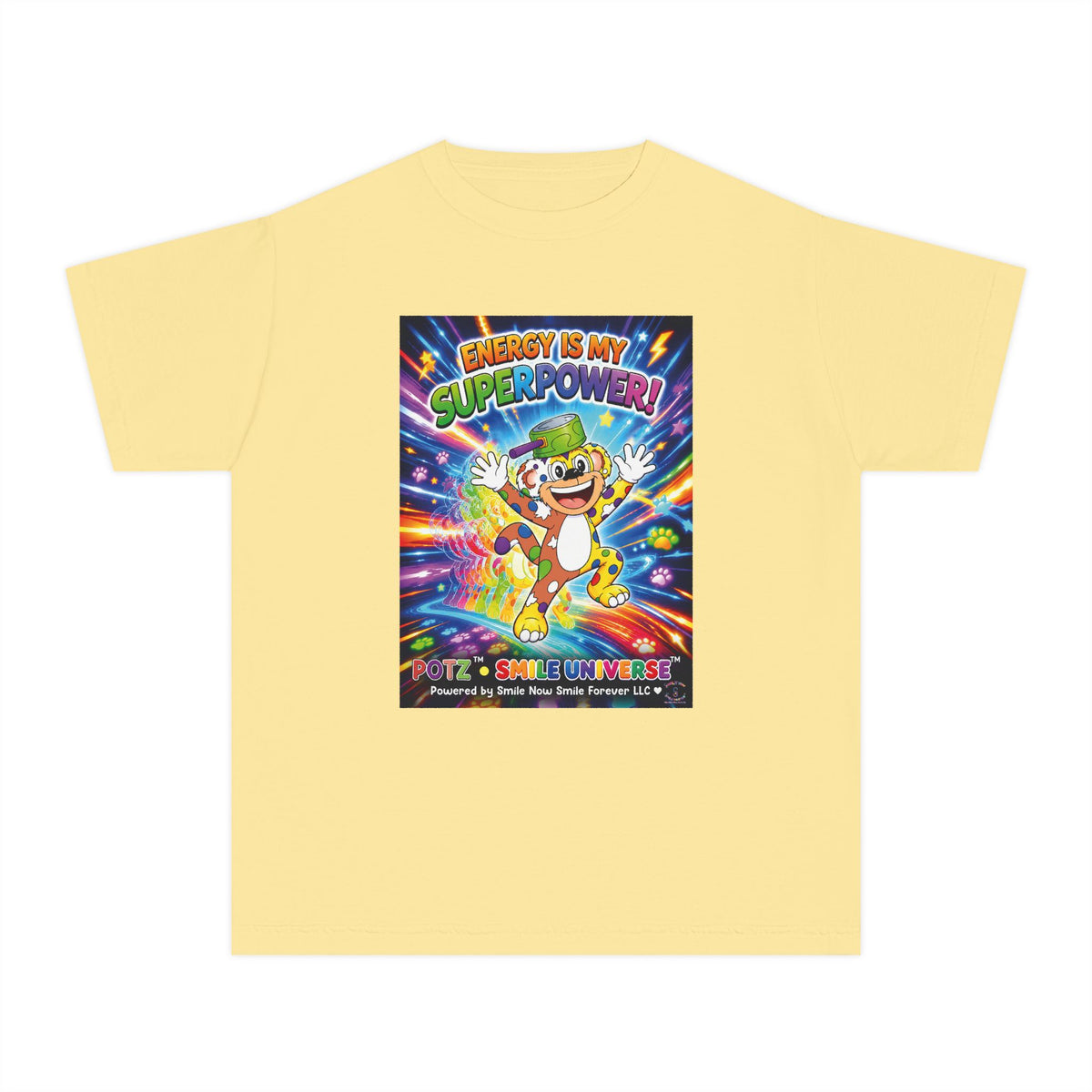 Potz™ Youth Midweight Tee – "Energy is My Superpower!" Graphic Tee | Smile Universe Collection