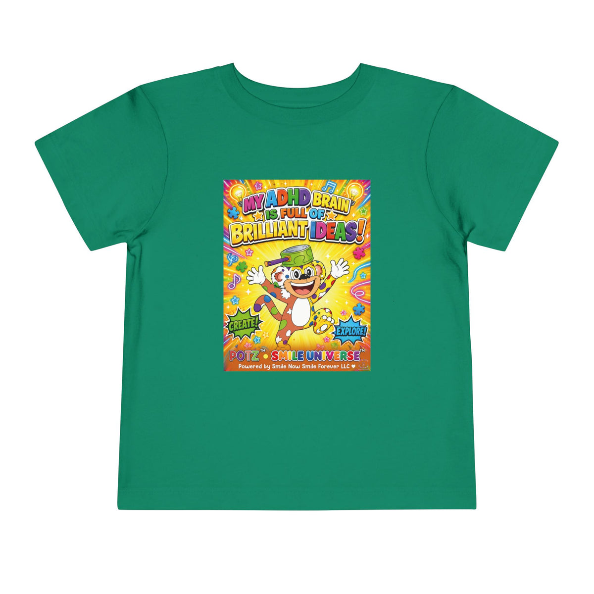 Potz™ Toddler Short Sleeve Tee – "My ADHD Brain is Full of Brilliant Ideas!" Graphic Tee | Smile Universe Collection